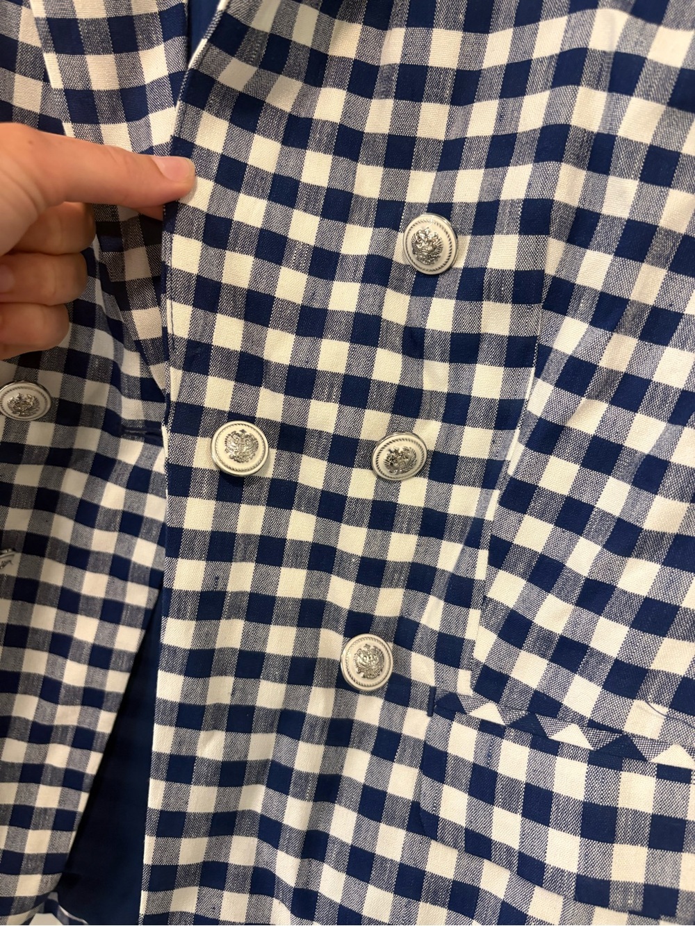 J. Jill Navy and White Gingham Double-Breasted Blazer - Picture 5 of 8
